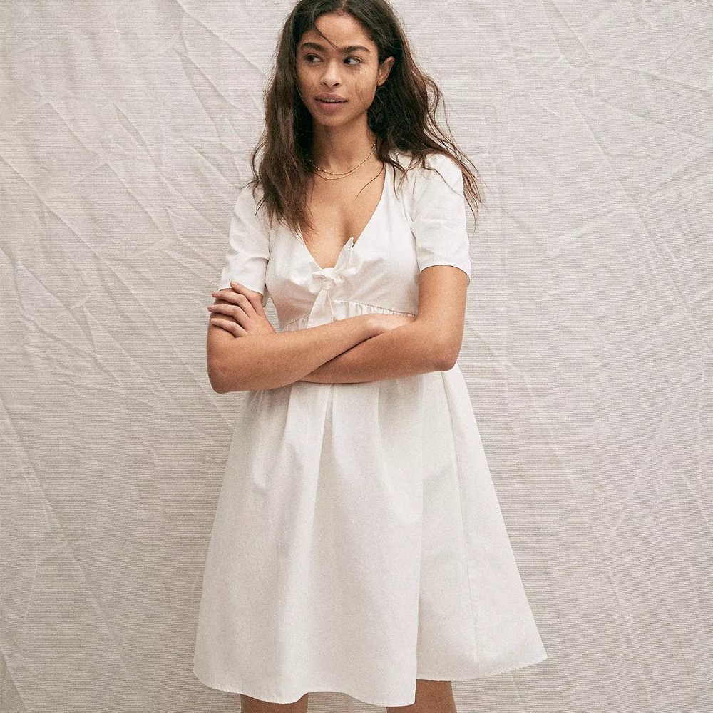 NWT Madewell Tie-Front Mini Dress in White